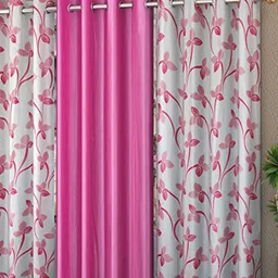 Galaxy Home Decor Pink Set of 3 Floral Long Door Curtain-picture-27