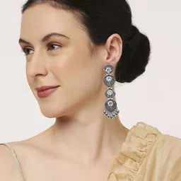 Sangria Kundan-Studded Oxidised Long Drop Earrings image 4