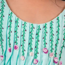 LOYZO-LOYAL TO JOY E Sea Green Soft Cotton with Hand Embroidery A-Line Frock image 3
