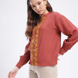 fusion by glitchez Floral Embroidered Shirt Style Top image 4