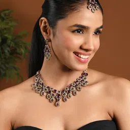 I Jewels Stones Studded Jewellery Set-image-77