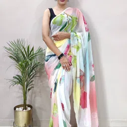 HERE&NOW Floral Printed Sequinned Embellished Pure Georgette Saree-picture-15