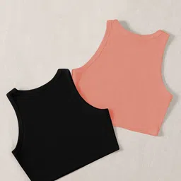 TOOCHKI Pack Of 2 Ribbed Round Neck Sleeveless Crop Tank Tops image 2