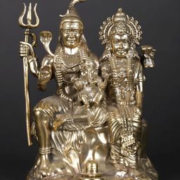 Exotic India Gold-Toned Lord Shiva and Parvati & Little Ganesha Religious Showpiece-picture-26