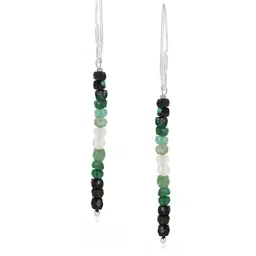 Nirvana Sterling Silver Rhodium-Plated Emerald Beaded Geometric Shaped Drop Earrings image 3
