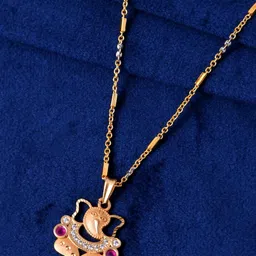 Jewels Nest Stainless Steel Gold-Plated Stones & Ruby Studded Ganesh Ji Pendant With Chain-picture-19