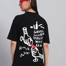 GRIFFEL Typography Printed Drop-Shoulder Sleeves Oversized Cotton Ultralite T-shirt image 5