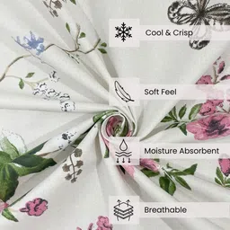SWAYAM Off White & Pink Floral 200 TC King Bedsheet with 2 Pillow Covers image 3