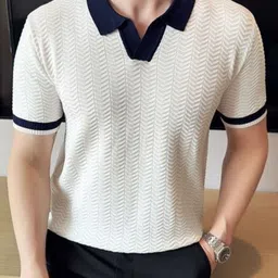 StyleCast Men Self Design Polo Collar Cotton Slim Fit T-shirt-picture-20