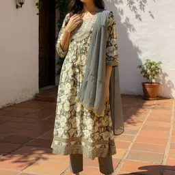 Rangita Women Floral Printed Panelled Thread Work Kurta with Trousers & With Dupatta-picture-47