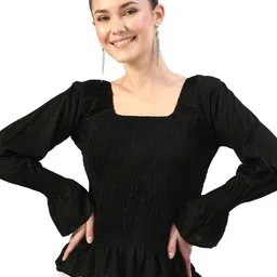 AGARU Women Puff Sleeves Peplum Top-picture-24