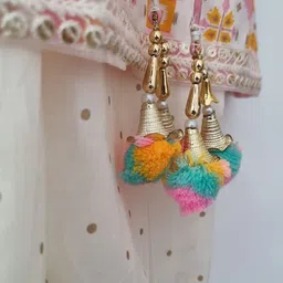 NIMBU Girls Ikat Printed Regular Sequinned Pure Cotton Kurta with Salwar image 5