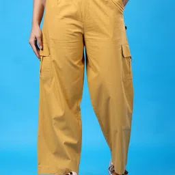 RANGRIWAZ Women Relaxed Mid-Rise Cotton Cargos-image-41