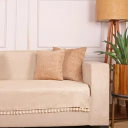 STITCHNEST Beige Solid Other 1 Piece Sofa Cover image 4