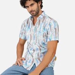 BASE 41 Men Spread Collar Geometric Printed Casual Shirt image 1