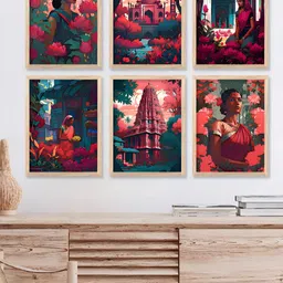 Kotart Red & Green 6 Pieces Wooden Floral and Botanical Wall Arts-image-7