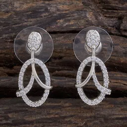 Kushal's Fashion Jewellery Rhodium-Plated Cubic Zirconia Studded Oval Drop Earrings-picture-29