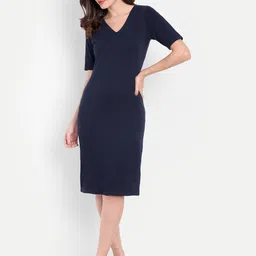 FairLeaf V-Neck Short Sleeves Slits Knee Length Sheath Dress-image-13