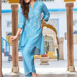 Kaftanize Embellished Mandarin Collar Neck Tunic With Trousers Co-Ords image 2