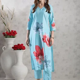 KALINI Floral Printed V-Neck Straight Kurta with Trouser-picture-31