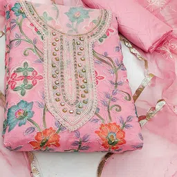 SAINOOR Embellished Organza Semi-Stitched Dress Material image 2