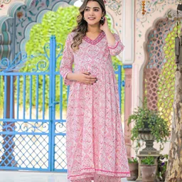 Aujjessa Women Ethnic Motifs Printed Regular Pure Cotton Kurta with Trousers-picture-29