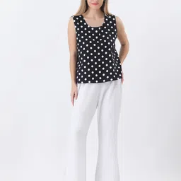 Qurvii Polka Dot Printed Crepe A-Line Top-picture-18