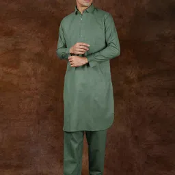 Exotic India Men Pure Cotton Pathani Kurta with Pyjama with Front Pocket image 5