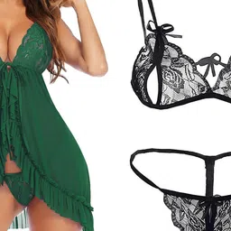 GuSo Shopee Women Green Nylon Baby Dolls-picture-39