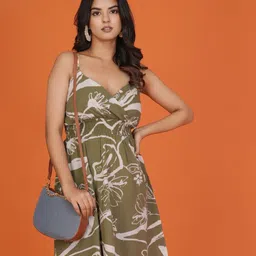 Kaftanize Women Fern Green Cotton Cambric Strappy Printed Mini Dress-picture-5
