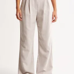 FNOCKS Women Relaxed Straight Leg Loose Fit High-Rise Pleated Trousers-image-45