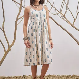 Vara By Vishudh Floral Printed Shoulder Straps Sleeveless A-Line Cotton Dress image 5