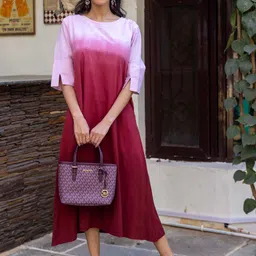 Inaaya Jaipur Women Ombre Printed Boat Neck Slit Sleeve A-Line Dress-picture-14