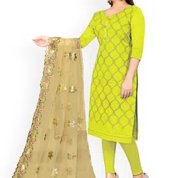 HERE&NOW Floral Embroidered Embellished Chanderi Cotton Unstitched Dress Material image 5