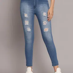 Mast & Harbour Women Skinny Fit High-Rise Mildly Distressed Cotton Stretchable Jeans-picture-17