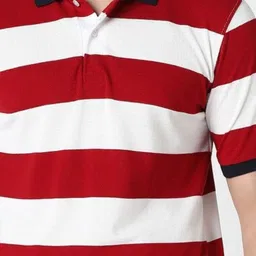 R&B Men Striped Polo Collar Cotton T-shirt image 4