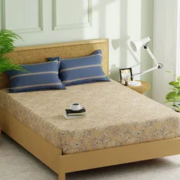 KOPA Beige & Grey Floral 152 TC Queen Bedsheet with 2 Pillow Covers-image-55