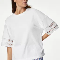 Marks & Spencer Solid Embroidered Drop-Shoulder Lounge T-shirt-picture-16