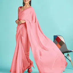 KALINI Poly Chiffon Ethnic Embellished Party Wear Saree with Matching Blouse image 2