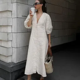KPOP Women Puff Sleeve A-Line Maxi Dress-picture-35