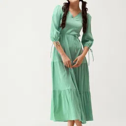 aask Women Fit and Flare Light Green Ankle Length Dress image 4