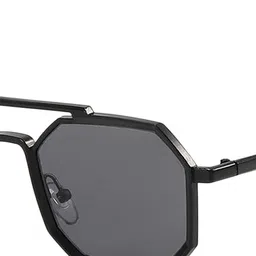 SPADEACES Unisex UV Protected Aviator Sunglasses FULL BLACK HEXAGUN- 655 image 3