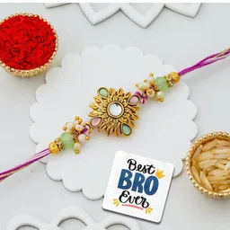 eCraftIndia Stone-Studded & Beaded Rakhi With Roli Rice & Magnet-image-15