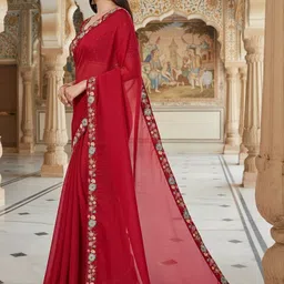 FABLAND Embellished Embroidered Pure Georgette Tussar Saree With Blouse Piece image 3