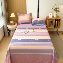 JC HOME Pink & Blue Striped 140 TC Queen Bedsheet Set 1.80 m x 2.30 m-picture-4
