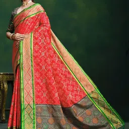 KALINI Ethnic Motifs Zari Silk Blend Handloom Patola Saree-picture-29