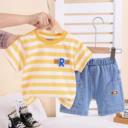 INCLUD Boys Striped Round Neck T-shirt With Shorts-picture-36