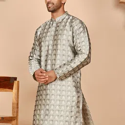 anouk mirage Anouk Rustic Floral Embroidered Mandarin Collar Jacquard Silk Straight Kurta image 4