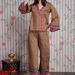 Ode by House of Pataudi Printed Pure Cotton Top With Trousers Co-Ords-image-38