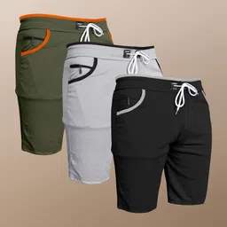 wereko Pack of 3 Solid Men Green, Silver, Black Sports Shorts, Casual Shorts, Gym Shorts-picture-20